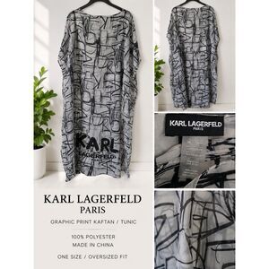 NWOT Karl Lagerfeld Paris Oversized Scarf Black White Graphic Scribble Logo Wrap